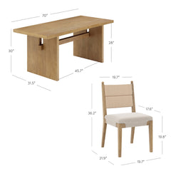 Boho Solid Wood Dining Set Light Brown (4 Chairs)