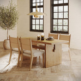 Boho Solid Wood Dining Set Light Brown (4 Chairs)
