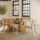 Boho Solid Wood Dining Set Light Brown (6 Chairs)