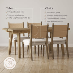 Boho Seagrass Dining Table Set (4 Chairs)