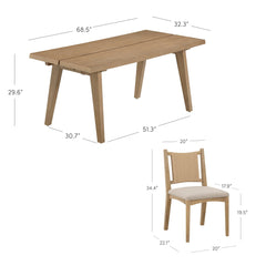 Bohemian Wooden Dining Table Set (4 Chairs)