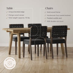 Mid Century Faux Suede 4 Chairs Dining Set Black