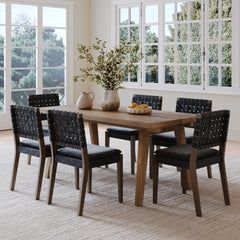 Mid Century Faux Suede 6 Chairs Dining Set Black