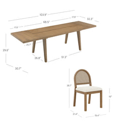 Extendable Boho Rattan Dining Table Set (6 Chairs)