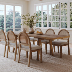 Extendable Boho Rattan Dining Table Set (6 Chairs)