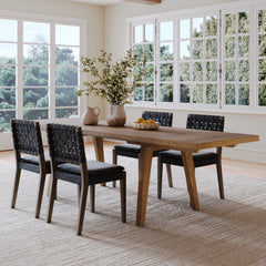 Extendable Woven Faux Leather Dining Set Black (4 Chairs)