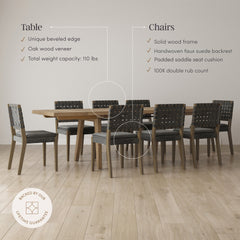 Extendable Woven Faux Leather Dining Set Black (8 Chairs)