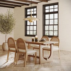 Mid-Century Rattan Boucle Dining Table Set (4 Chairs)