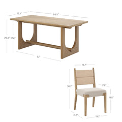 Mid-Century Seagrass Dining Table Set (4 Chairs)