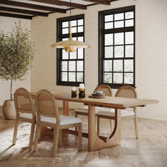 Extendable Mid-Century Rattan Dining Table Set (4 Chairs)