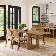 Extendable Mid-Century Rattan Dining Table Set (4 Chairs)