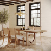 Extendable Mid-Century Seagrass Dining Table Set (4 Chairs)
