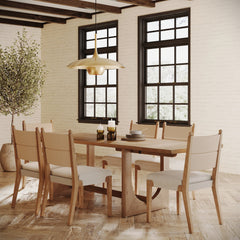Extendable Mid-Century Seagrass Dining Table Set (6 Chairs)