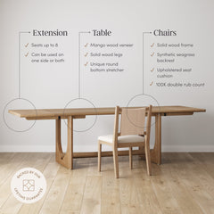 Extendable Mid-Century Seagrass Dining Table Set (4 Chairs)