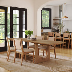 Extendable Mid-Century Seagrass Dining Table Set (4 Chairs)
