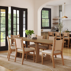Extendable Mid-Century Flax Dining Table Set (6 Chairs)
