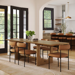 Extendable Mid-Century Faux Leather Dining Table Set (6 Chairs)