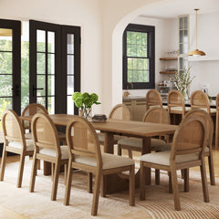 Extendable Mid-Century Rattan Dining Table Set (8 Chairs)