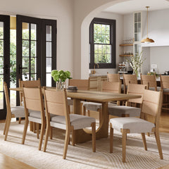 Extendable Mid-Century Seagrass Dining Table Set (8 Chairs)