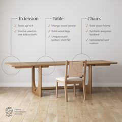 Extendable Mid-Century Flax Dining Table Set (8 Chairs)