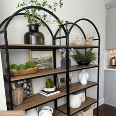 Metal 5-Shelf Arched Bookshelves Oak (Set of 3)