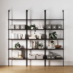 5-Shelf Bookshelf Walnut Matte Black (Set of 3)