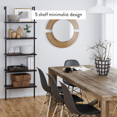 5-Shelf Ladder Bookshelf Walnut Matte Black