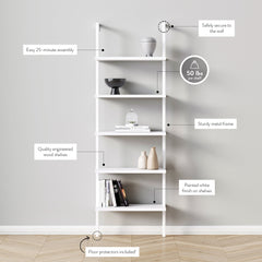 5-Shelf Coastal Ladder Bookshelf White (Set of 2)