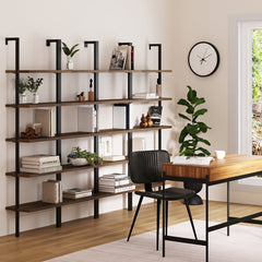 5-Shelf Ladder Bookshelf Oak Matte Black (Set of 4)