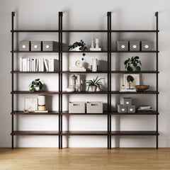 6-Shelf Bookcase Nutmeg Matte Black (Set of 3)