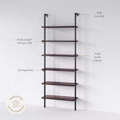 6-Shelf Ladder Bookshelf Nutmeg Matte Black
