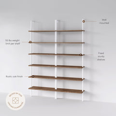 6-Shelf Bookcase Oak Matte White (Set of 2)