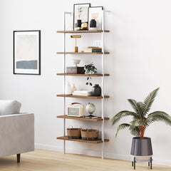 6-Shelf Ladder Bookshelf Oak Matte White