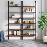 6-Shelf Bookcase Oak Matte Black (Set of 2)