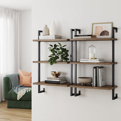3-Shelf Ladder Bookshelf Oak Matte Black (Set of 2)