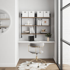 3-Shelf Ladder Bookshelf Oak Matte Black (Set of 2)