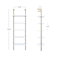 5-Shelf Ladder Wall Bookshelves White Gold (Set of 4)