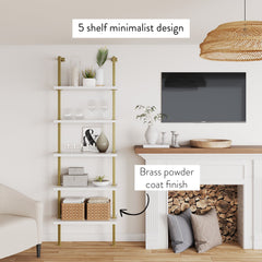 Modern Metal and Wood TV Entertainment Center with Bookcase (2 Cabinets)