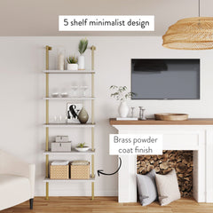 Modern Metal and Wood TV Entertainment Center with Bookcase (3 Cabinets)
