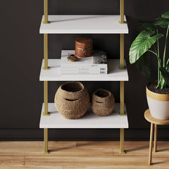 5-Shelf Ladder Wall Bookshelves White Gold (Set of 4)