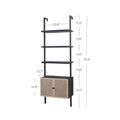 Rattan Ladder Wall Bookshelves with Doors Black (Set of 2)