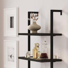 Rattan Ladder Wall Bookshelves with Doors Black (Set of 3)