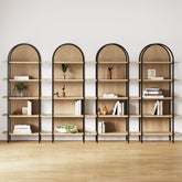 Boho Rattan & Wood Arched Bookshelves (Set of 4)