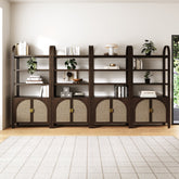 Arched Door Rattan Bookshelf with Doors Dark Acacia (Set of 4)