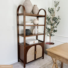 Arched Door Rattan Bookshelf with Doors Dark Acacia