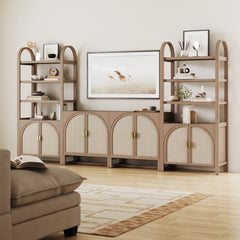 Arched Door Rattan Bookshelf with Doors Raw Oak