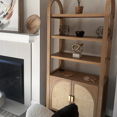 Arched Door Rattan Bookshelf with Doors Raw Oak