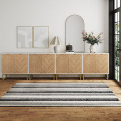 Large Herringbone Kitchen Storage Credenza White (Set of 4)