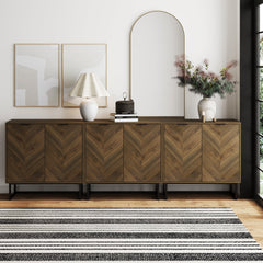 Herringbone Storage Cabinet Credenza Walnut (Set of 3)