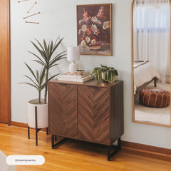 Large Herringbone Credenza Console Table Walnut (Set of 4)